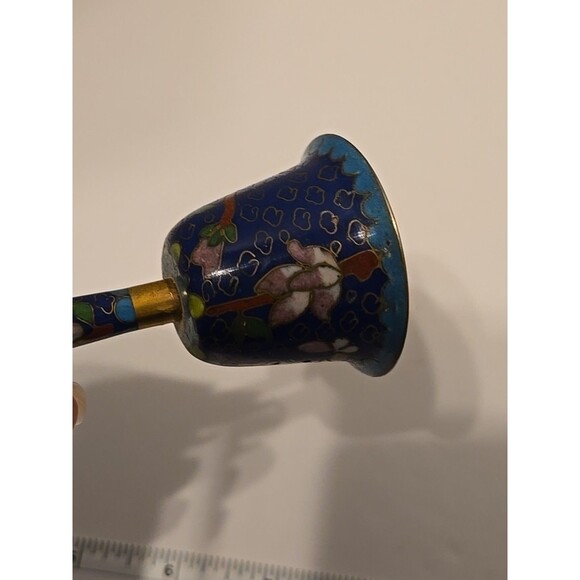 Vintage Blue Floral Enamel Brass Cloisonné Bell 3.5” Chinese Metal - Picture 8 of 12